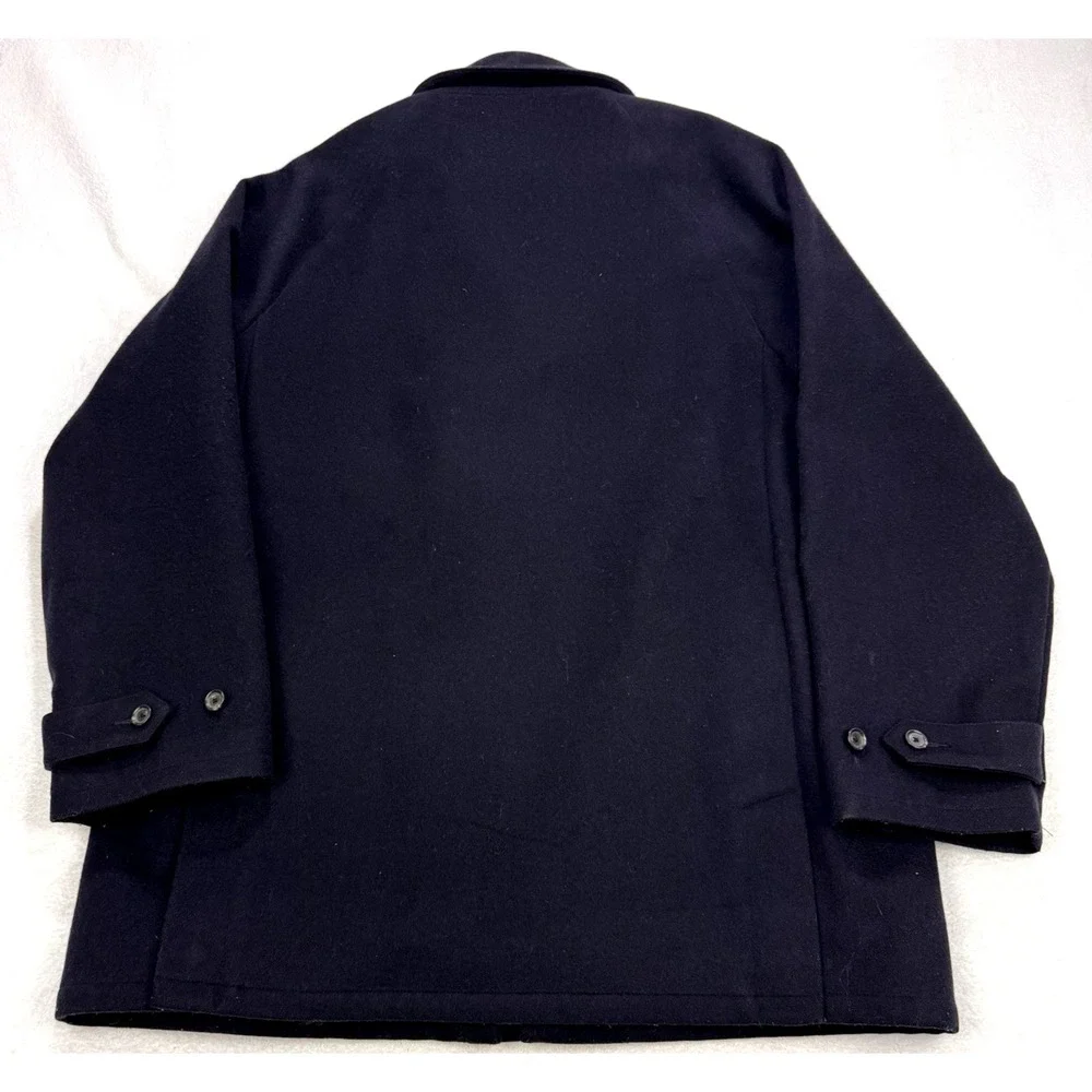 VTG Polo Ralph Lauren Wool Coat Men‎ L Black Pea Coat Full Zip Lined Snap Vent